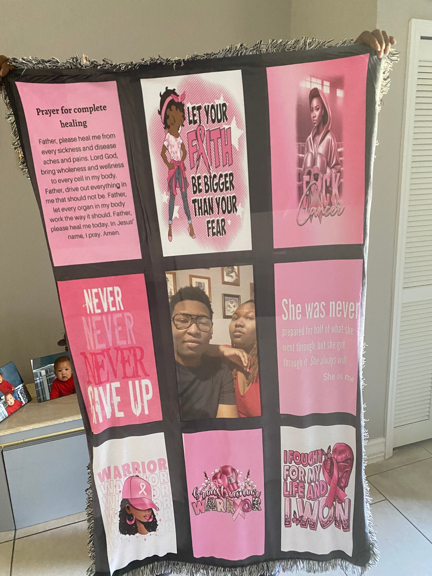 Breast cancer awareness 9 panel blanket